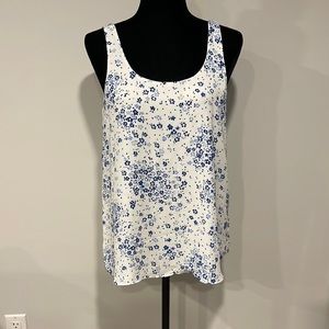 Reitmans Essentials Reversible Tank Top - Blue Flower Pattern/White - Medium